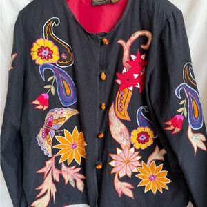 Vintage Y2K Allure Floral Embroidery Jacket Womens Large Grandma Core